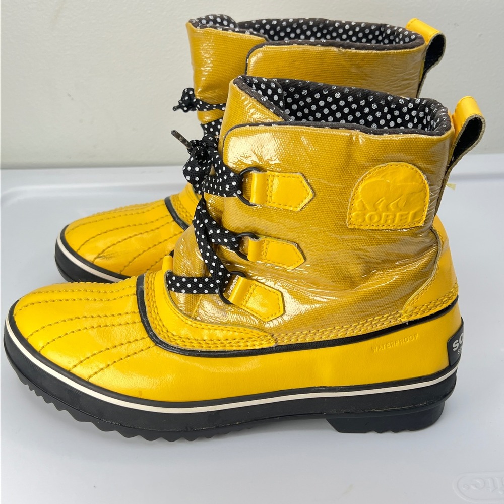 Sorel Tivoli Yellow Waterproof Rain Snow Boots Polka Dot Laces NL169106-Womens 9 - Picture 11 of 11